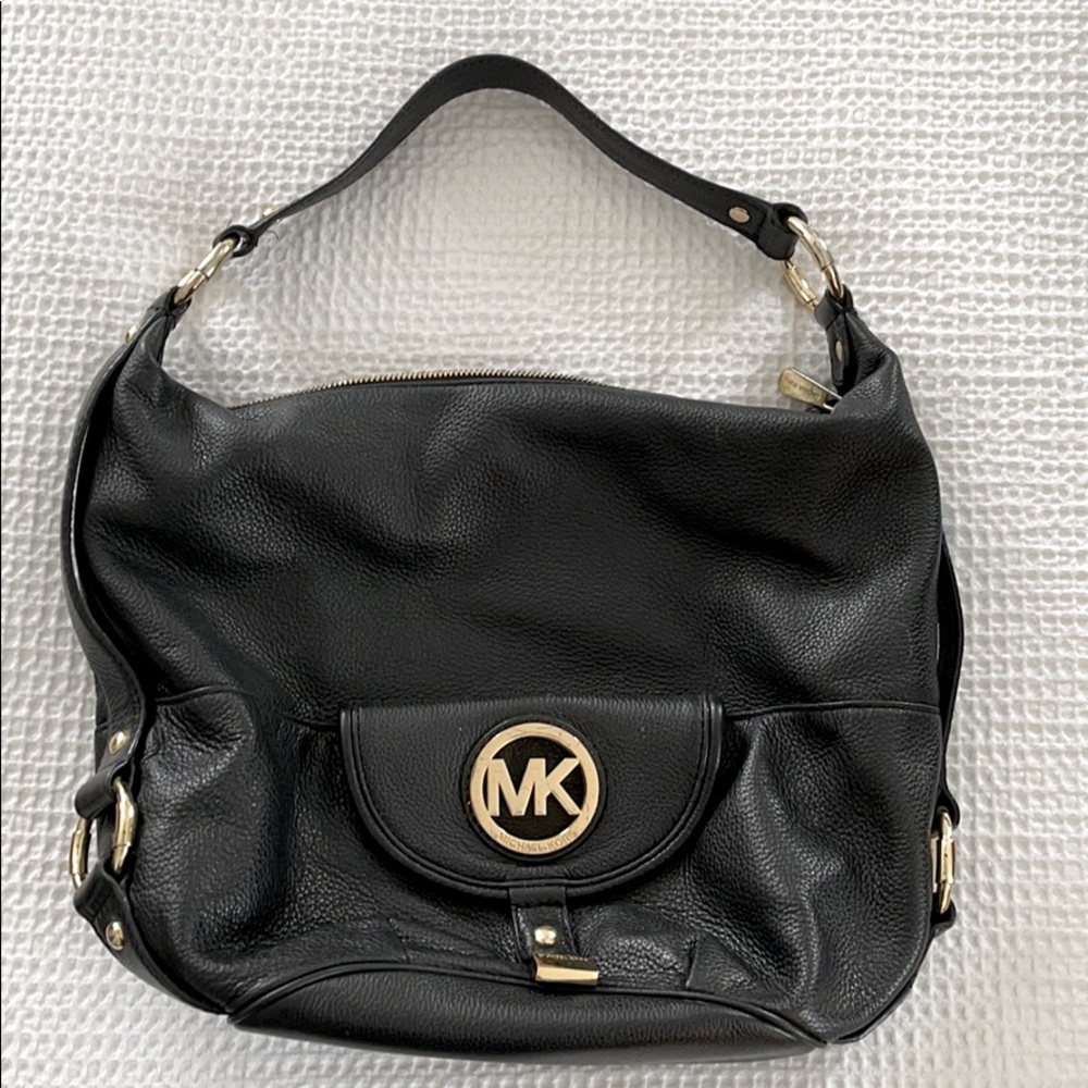 Black Leather MK Hobo Bag